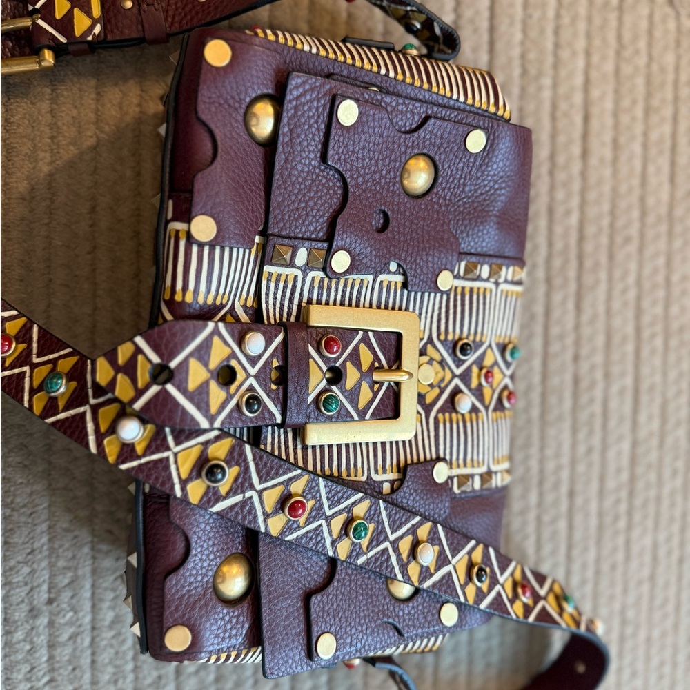 Valentino Brown and Yellow Crossbody Bag with Decorative Strap
